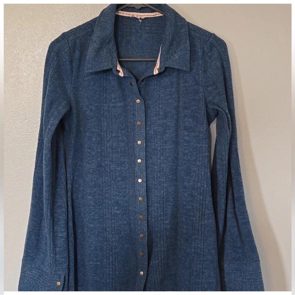 Pilcro Brushed Buttondown Petrol Cardigan Sweater, Size Large - Picture 4 of 8